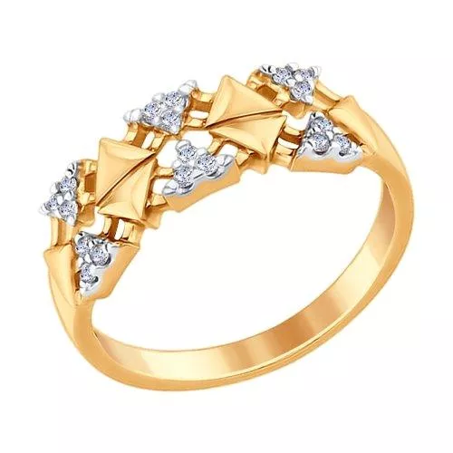 Кольцо из золочёного серебра с фианитами