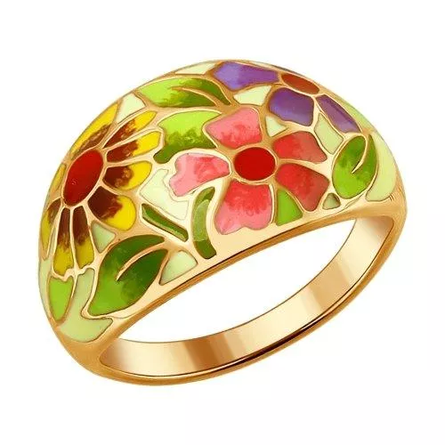 Кольцо из золочёного серебра с эмалью