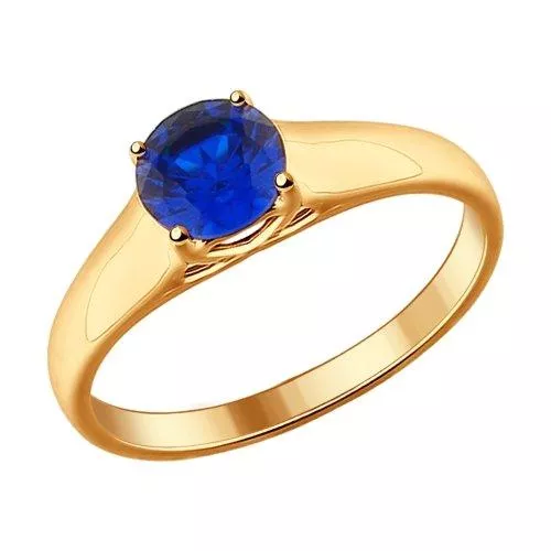 Кольцо из золочёного серебра с синим фианитом