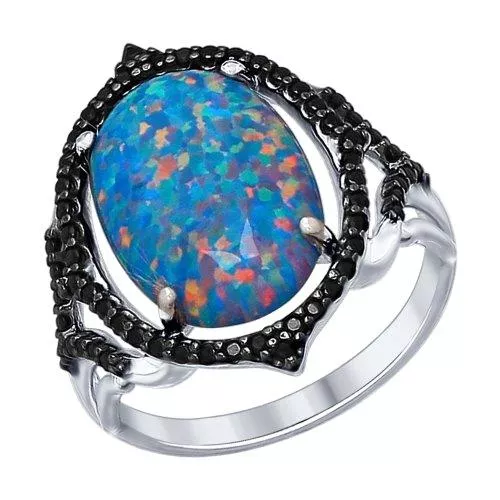 Кольцо из серебра с чёрными фианитами