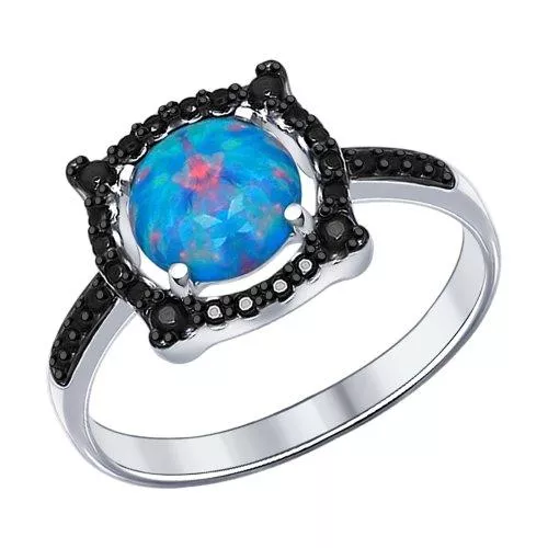 Кольцо из серебра с чёрными фианитами