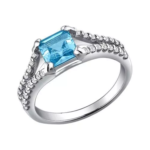Кольцо из серебра с топазом и фианитами