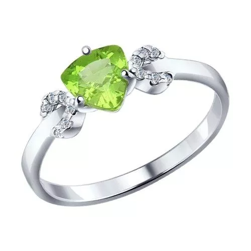 Кольцо из серебра с фианитами и хризолитом