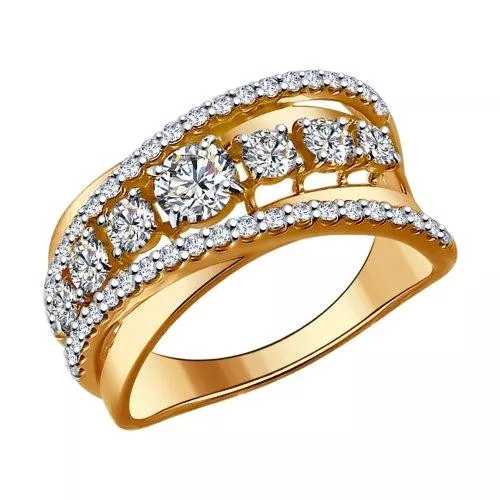 Кольцо из золочёного серебра с фианитами