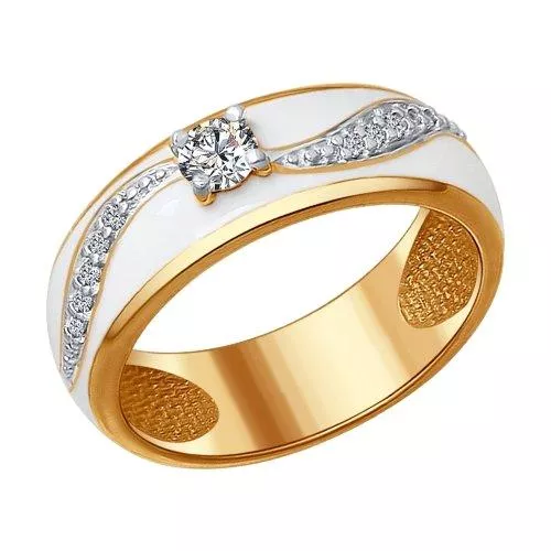 Кольцо из золочёного серебра с эмалью с фианитами