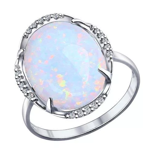 Кольцо из серебра с белым опалом и фианитами