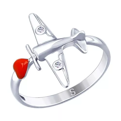 Кольцо из серебра с эмалью и фианитами