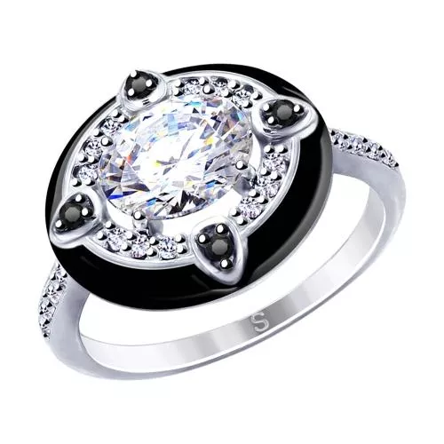 Кольцо из серебра с эмалью и фианитами