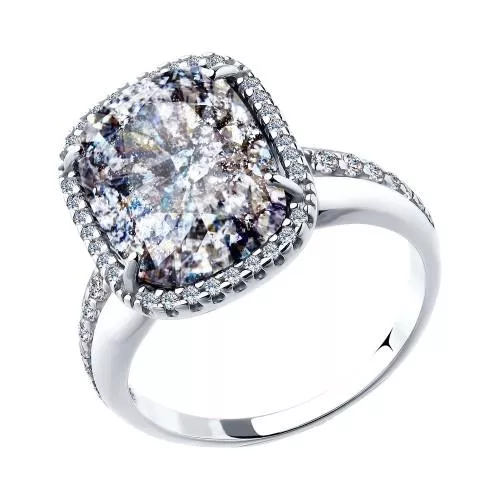 Кольцо из серебра с чёрным кристаллом Swarovski и фианитами