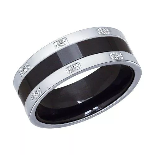 Кольцо из серебра с керамической вставкой и фианитом