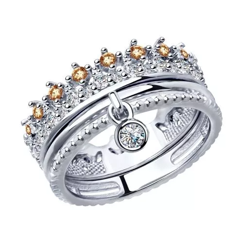 Кольцо из серебра с бесцветными и жёлтыми фианитами