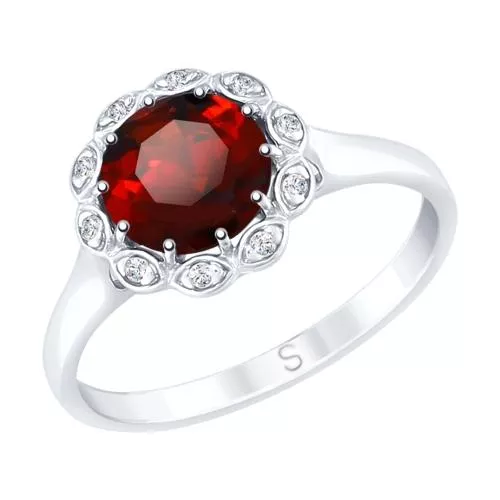 Кольцо из серебра с гранатом и фианитами