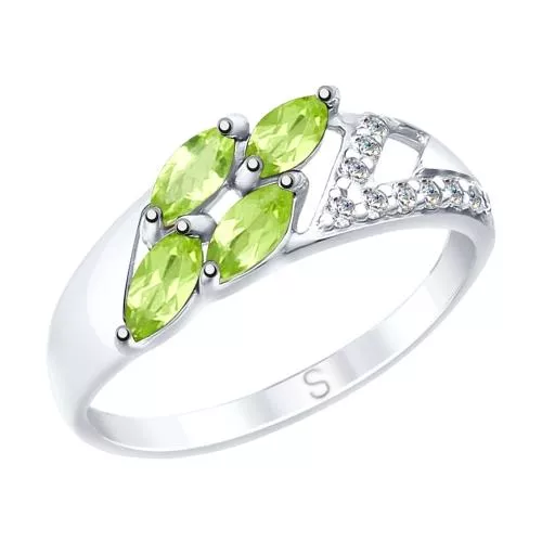 Кольцо из серебра с хризолитами и фианитами