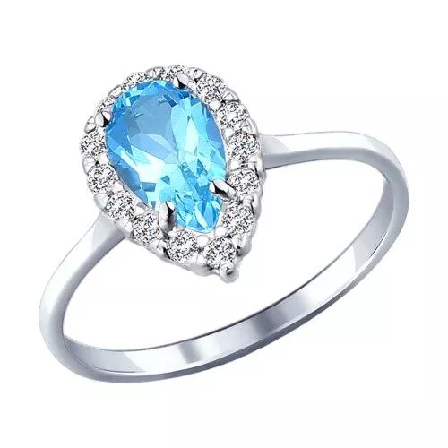 Кольцо из серебра с топазом и фианитами