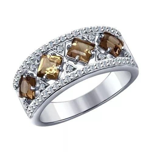 Кольцо из серебра с раухтопазами и фианитами