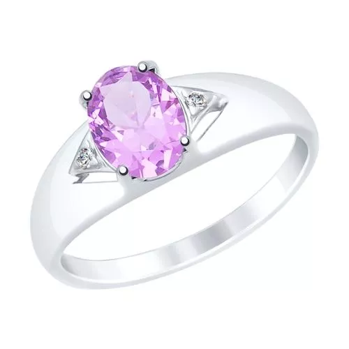 Кольцо из серебра с аметистом и фианитами