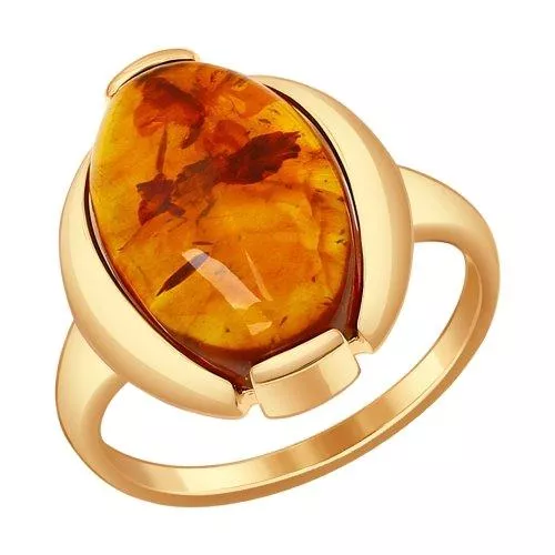 Кольцо из золочёного серебра с коричневым янтарём (пресс.)