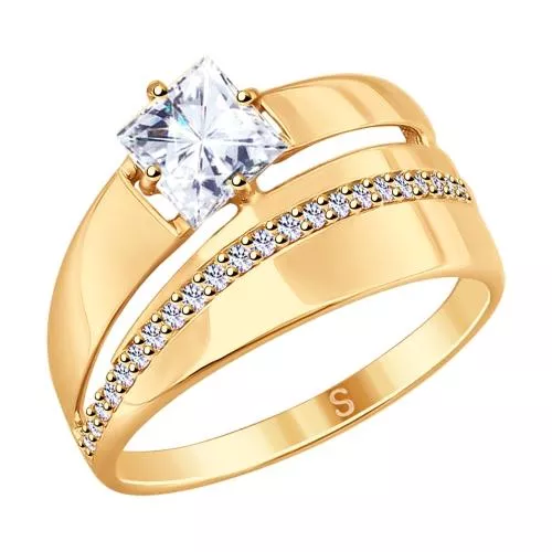 Кольцо из золочёного серебра с фианитами