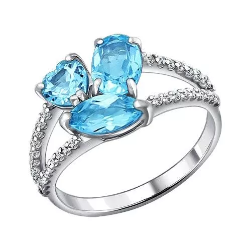 Кольцо из серебра с топазами и фианитами