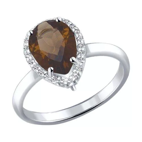 Кольцо из серебра с раухтопазом и фианитами