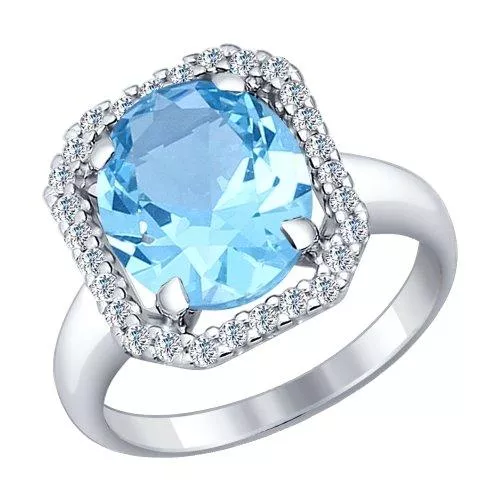 Кольцо из серебра с ситаллом и фианитами