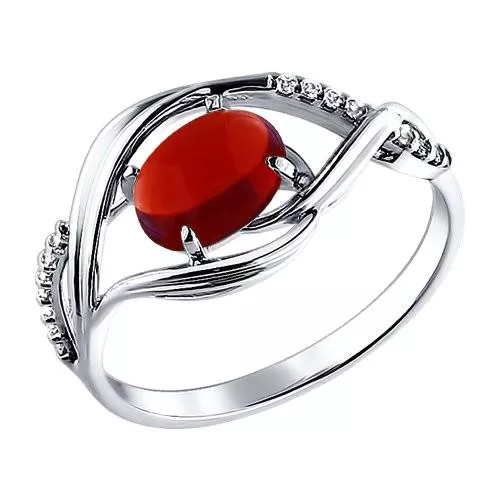 Кольцо из серебра с гранатом и фианитами