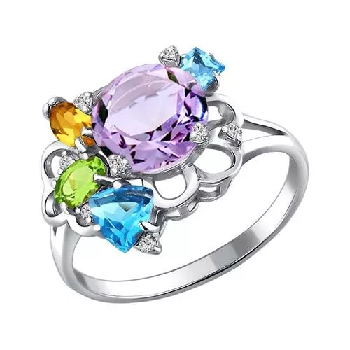 Кольцо из серебра с миксом камней