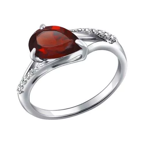 Кольцо из серебра с гранатом и фианитами