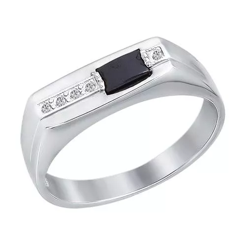 Печатка из серебра с ониксом и фианитами