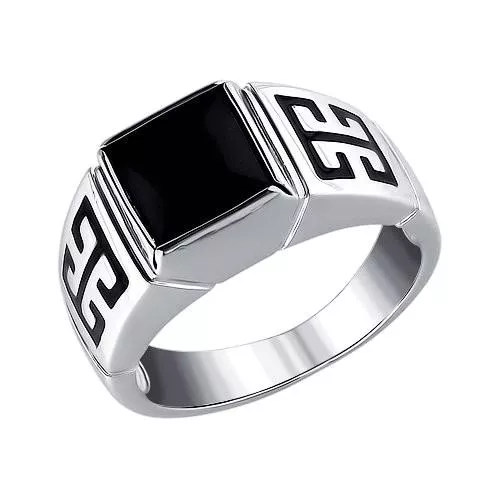 Серебряная печатка с чёрным фианитом