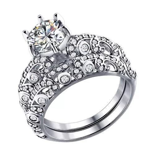 Кольцо наборное из серебра с фианитами