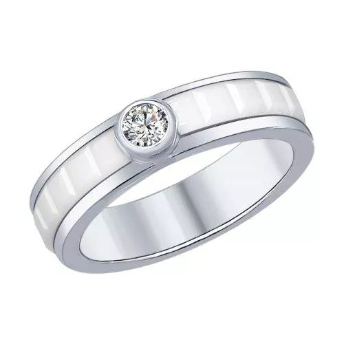 Кольцо из серебра с керамической вставкой и фианитом