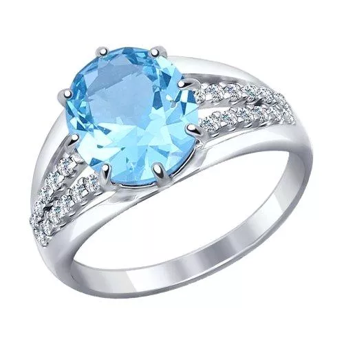 Кольцо из серебра с топаз sky ситаллом и фианитами