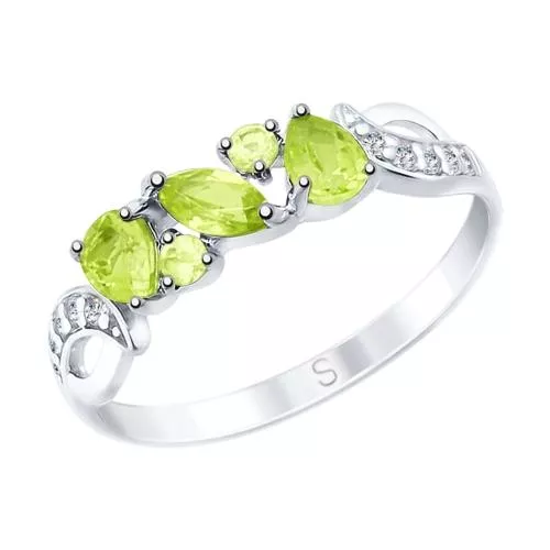 Кольцо из серебра с хризолитами и фианитами