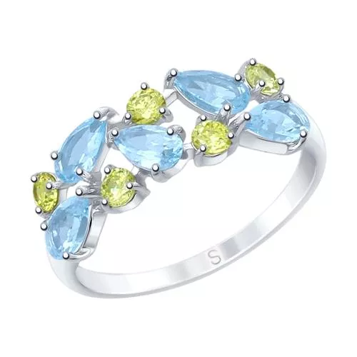 Кольцо из серебра с топазами и фианитами