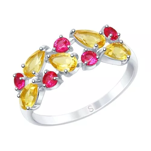 Кольцо из серебра с цитринами и фианитами