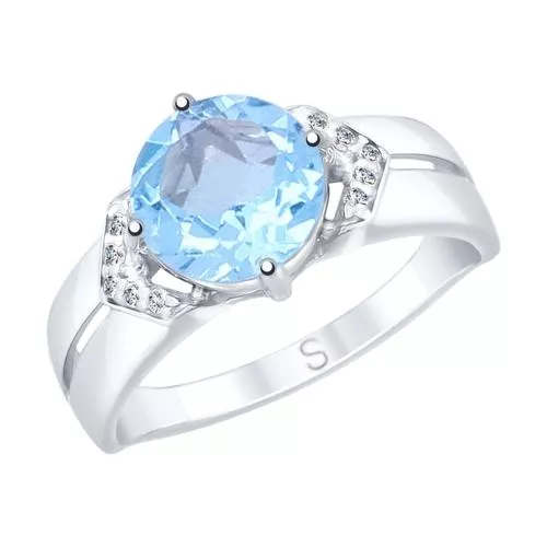 Кольцо из серебра с топазом и фианитами