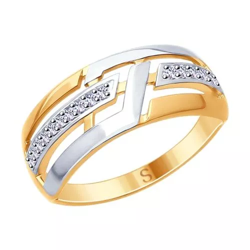 Кольцо из золочёного серебра с фианитами