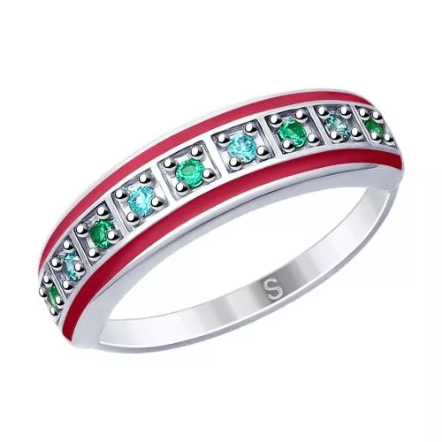 Кольцо из серебра с эмалью и фианитами