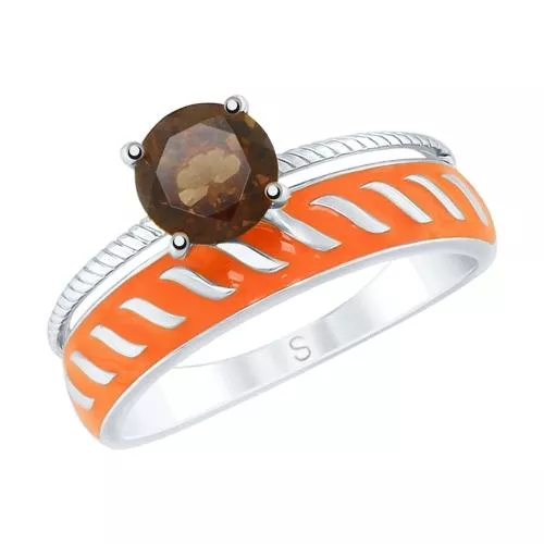 Кольцо из серебра с эмалью и раухтопазом