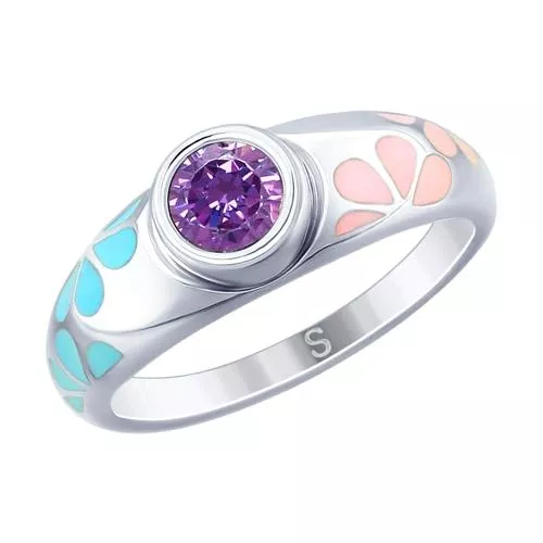 Кольцо из серебра с эмалью и фианитом