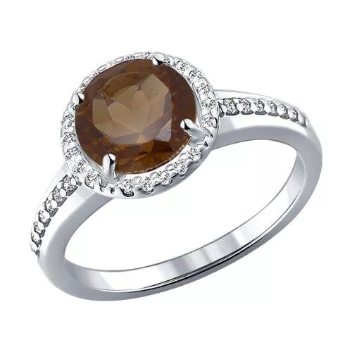 Кольцо из серебра с раухтопазом и фианитами