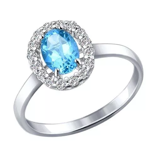 Кольцо из серебра с топазом и фианитами