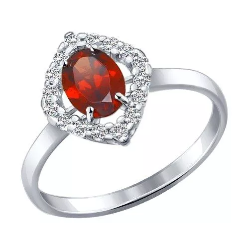Кольцо из серебра с гранатом и фианитами