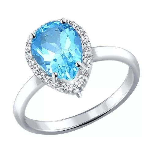 Кольцо из серебра с топазом и фианитами