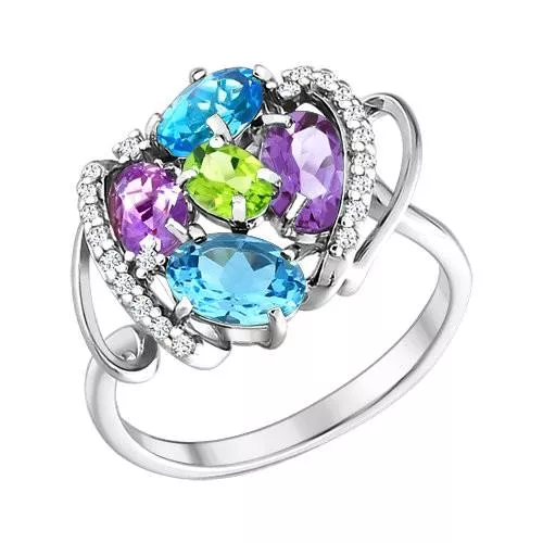 Кольцо из серебра с миксом камней