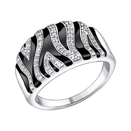 Кольцо из серебра с эмалью с фианитами