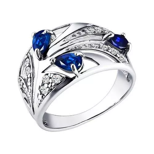 Кольцо из серебра с синими фианитами