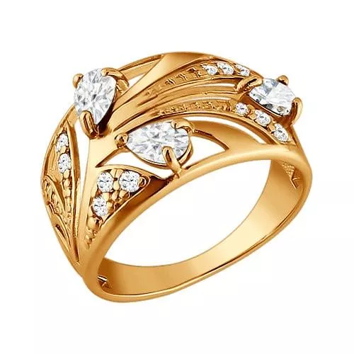 Кольцо из золочёного серебра с фианитами