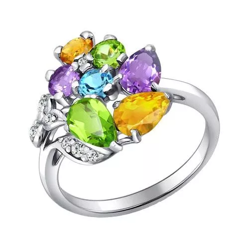 Кольцо из серебра с миксом камней